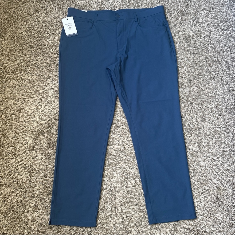 Penguin Sport 5 Pocket Tech Golf Pants Mens 38x30 Insignia Navy Blue, New